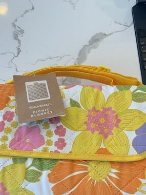 World Market Floral Picnic Blanket - Yellow & Orange